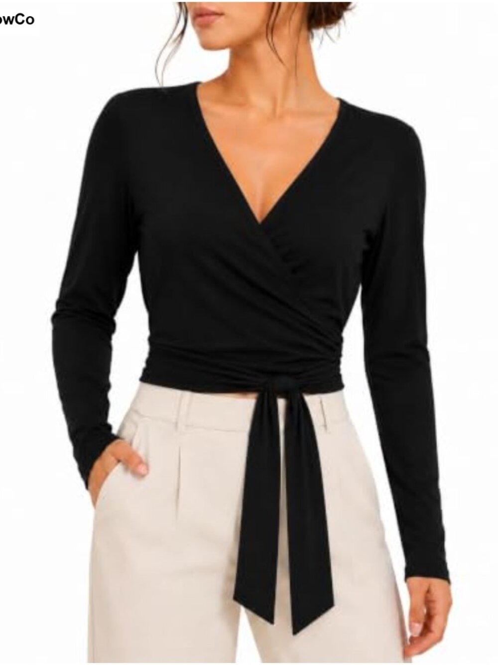 Ballet Wrap Top Long Sleeve Tie Front Slim Fit Yoga Dance Shirt